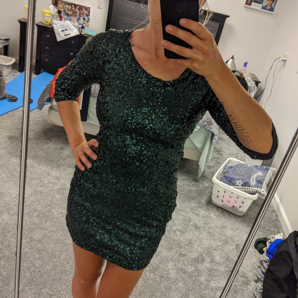 Express green sequin mini dress